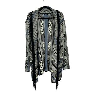 Nic+Zoe Multicoloured Striped Open Cardigan Long Sleeve with Fringe Size Large